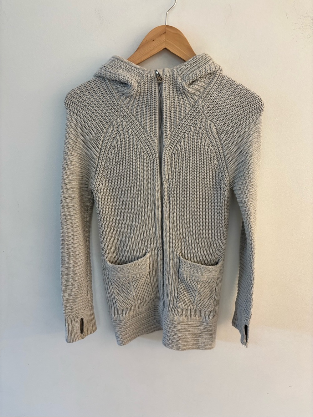 Ivivva by Lululemon Grey Knit Zip Up Hooded Sweater, Size 12 Kids, Great shape